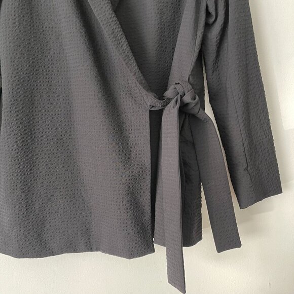 COS Size 6 Black Textured Wrap BLazer Jacket With Belt Wool Spandex Lined - Picture 6 of 10